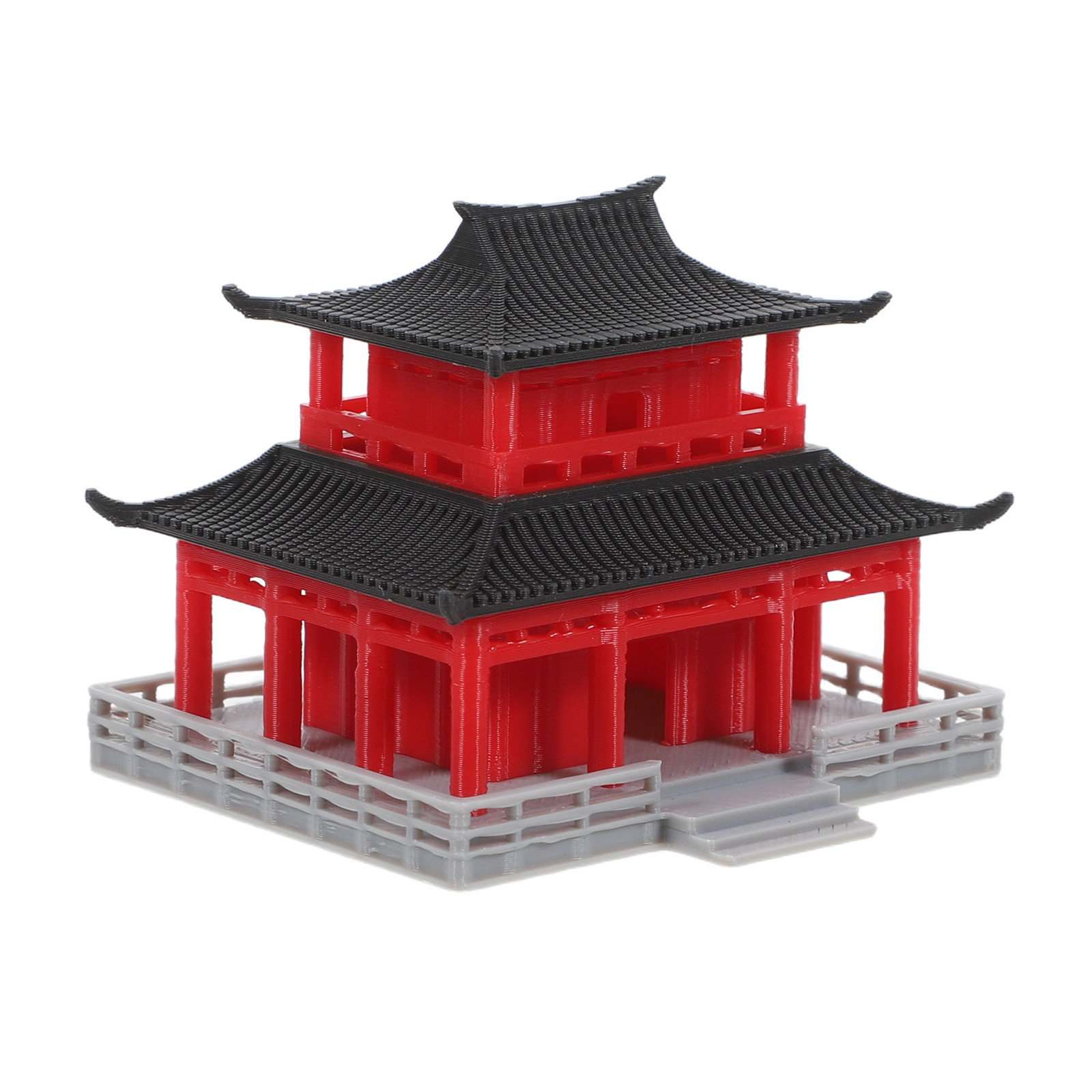 Aquarium Fish Tank - Schwarz-Rotes Antikes Chinesisches Pavillon-Aquarium-Ornament, Landschafts-Fischbecken-Dekoration, Miniatur-Dorf