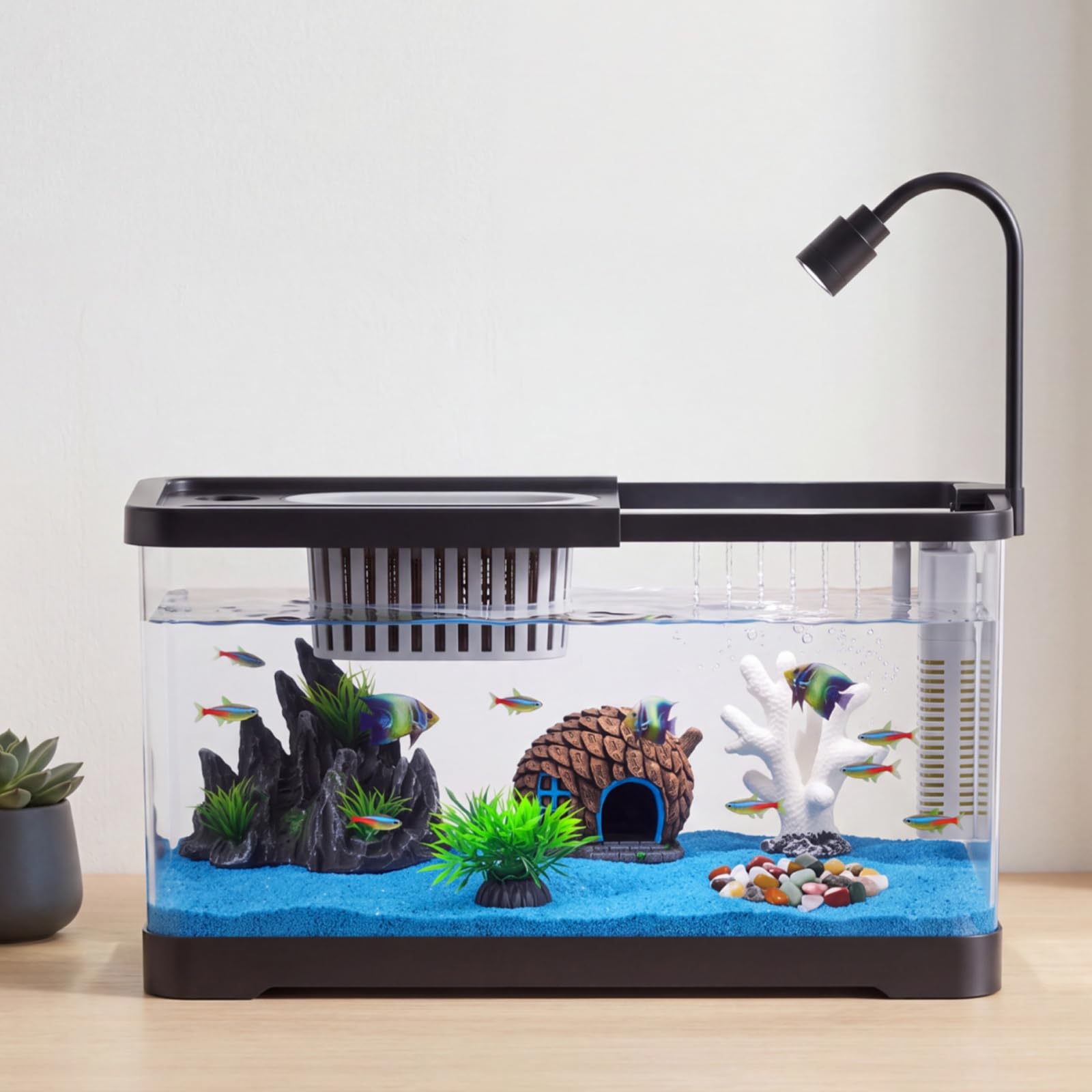 Aquarium Fish Betta - Aquarium-Starter-Set mit Filter und Beleuchtung, Kunststoff-Aquarium