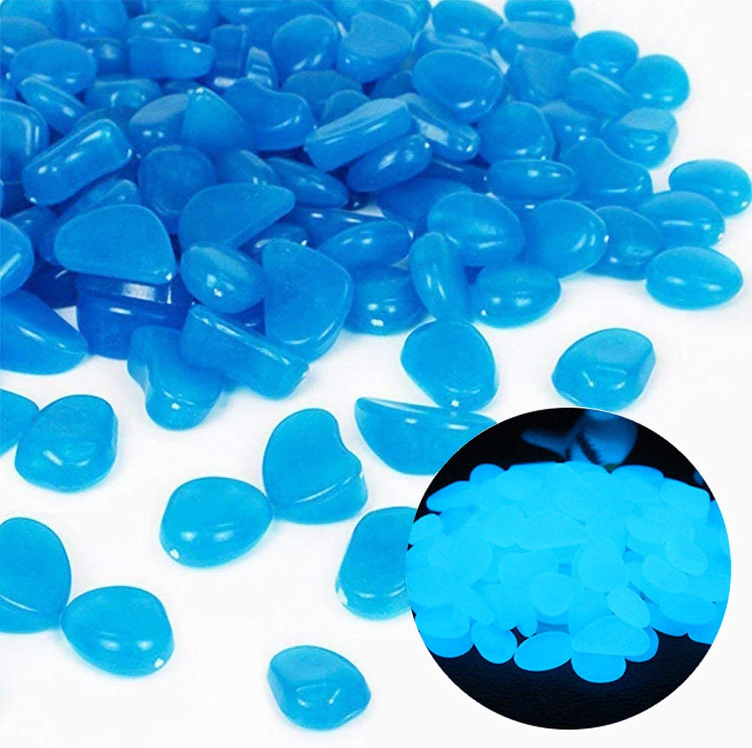 Fish Tank Gravel - Aquarium-Felsen leuchten blaue Kieselsteine für Garten,